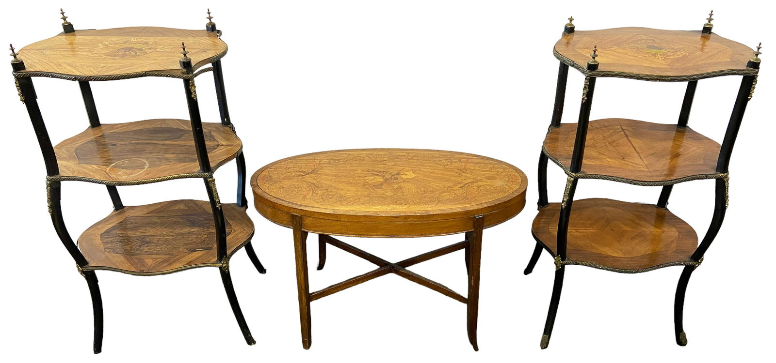 Lot of 3 Antique French-Style Inlaid Tables. (1 of 4)