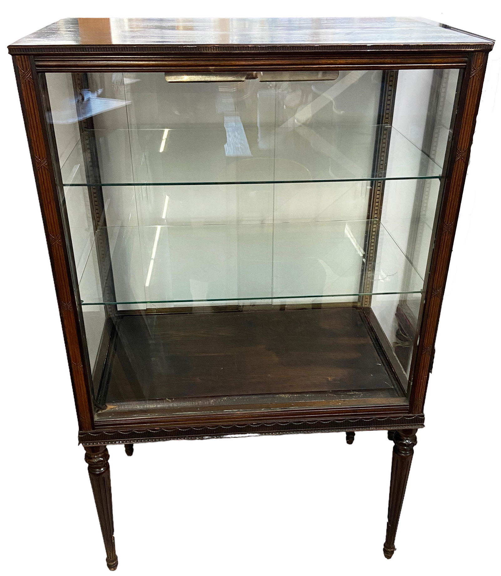 Lg. Antique Dark Wood & Glass Store Display Case. (1 of 3)