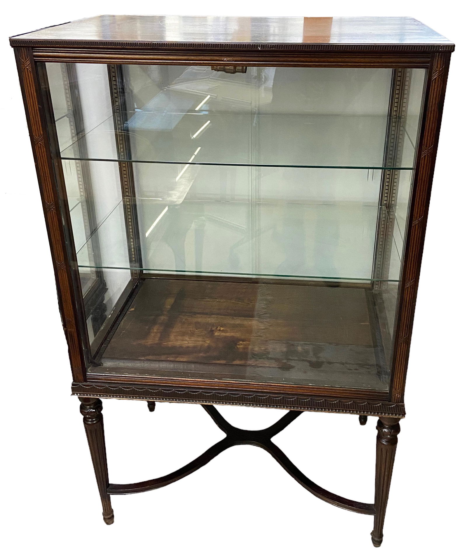 Lg. Antique Dark Wood & Glass Store Display Case. (1 of 1)