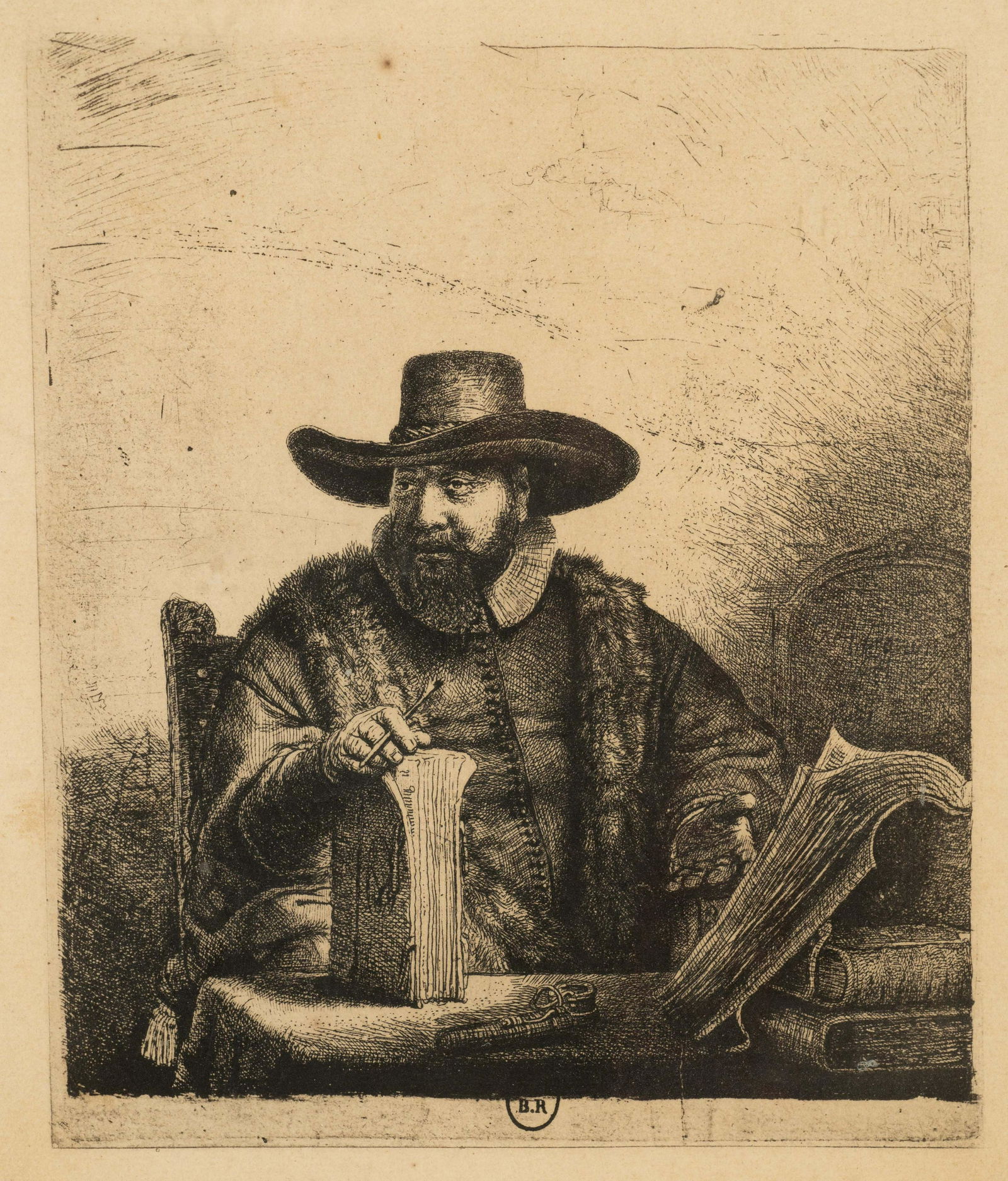 Rembrandt Etching of Cornelius Anslo Claesz. (1 of 4)