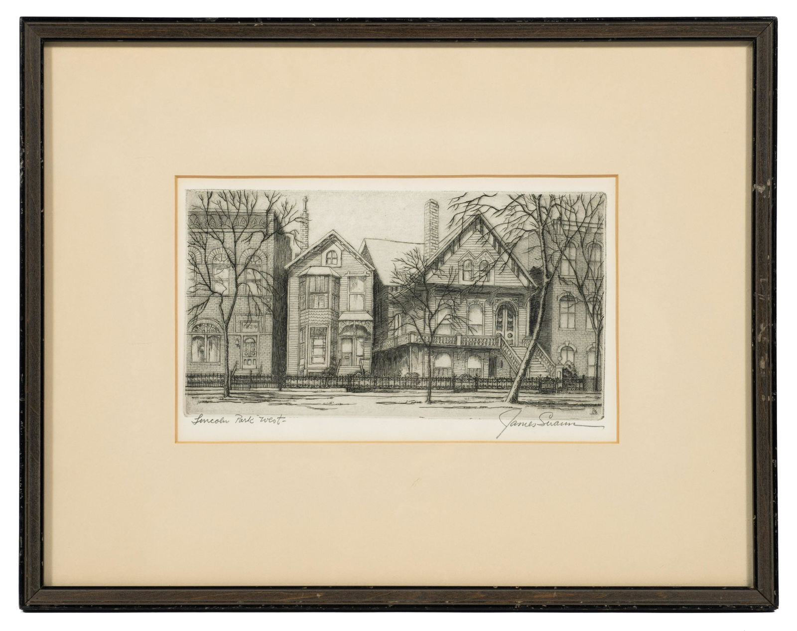 Etching of Lincoln Park West Signed James Swann. (1 of 4)