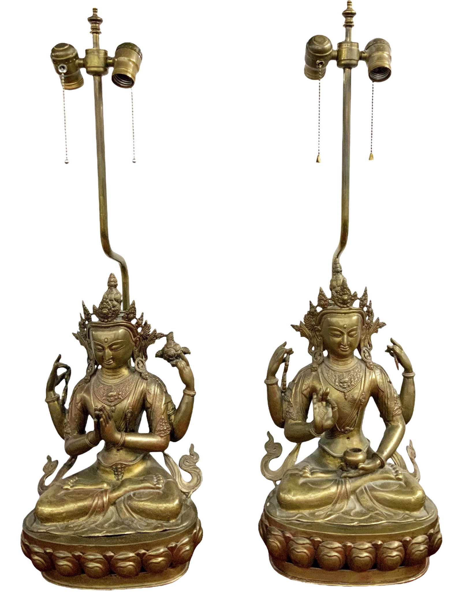 Pair of Bronze 4-Armed Buddha Figural Lamps. (1 of 5)