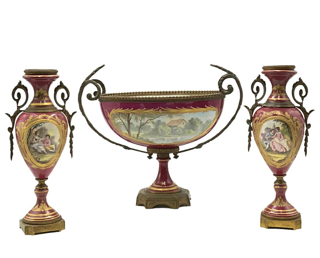 Three Piece French Sevres-Style Garniture Set. (1 of 5)