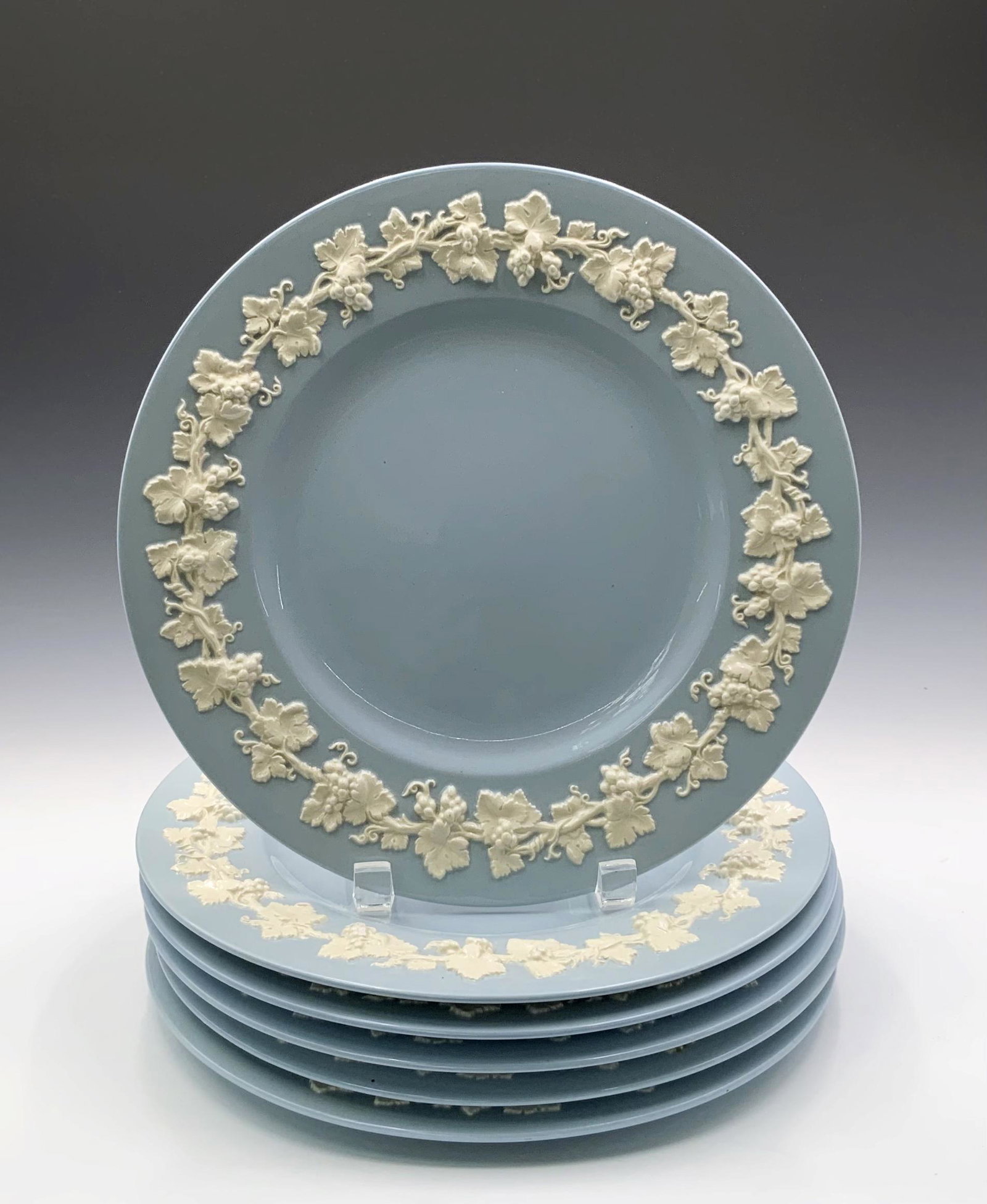 Lot of 6 Wedgwood Embossed Queensware Plates.: The pattern is numbered 2768. There are six Dinner plates in total. Each plate is marked Wedgwood. There are no visible chips or cracks. They measures 11" in diameter. Third-party shipping or personal