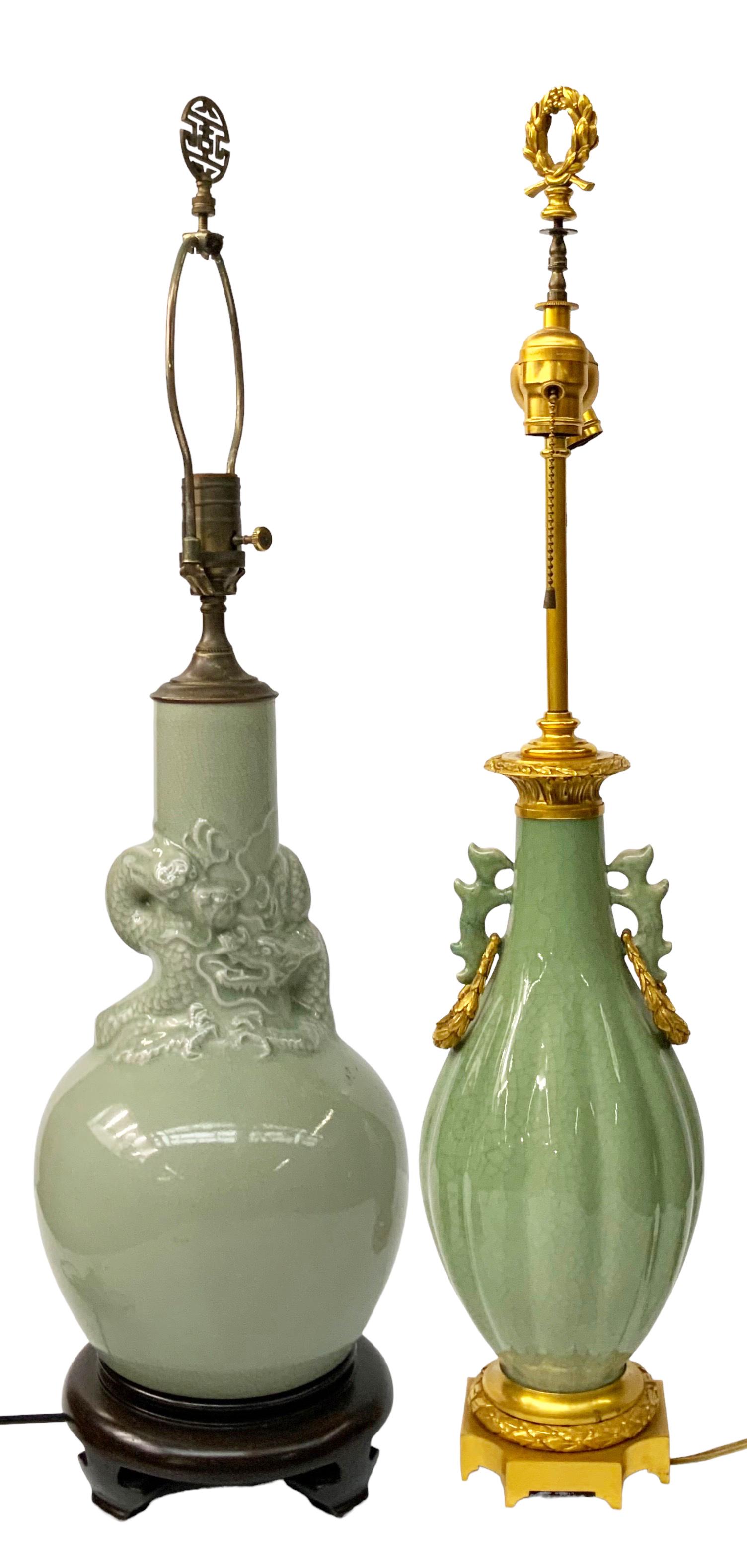 Lot of 2 Chinese Celadon Crackle-Glaze Lamps. (1 of 5)