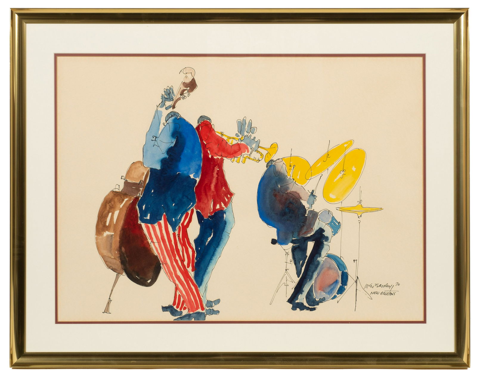 Watercolor of Jazz Musicians by Leo Meiersdorff. (1 of 4)