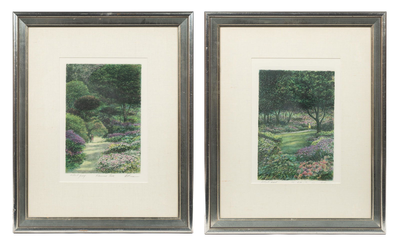 Two Lithographs of Lush Gardens Signed Altman. (1 of 10)