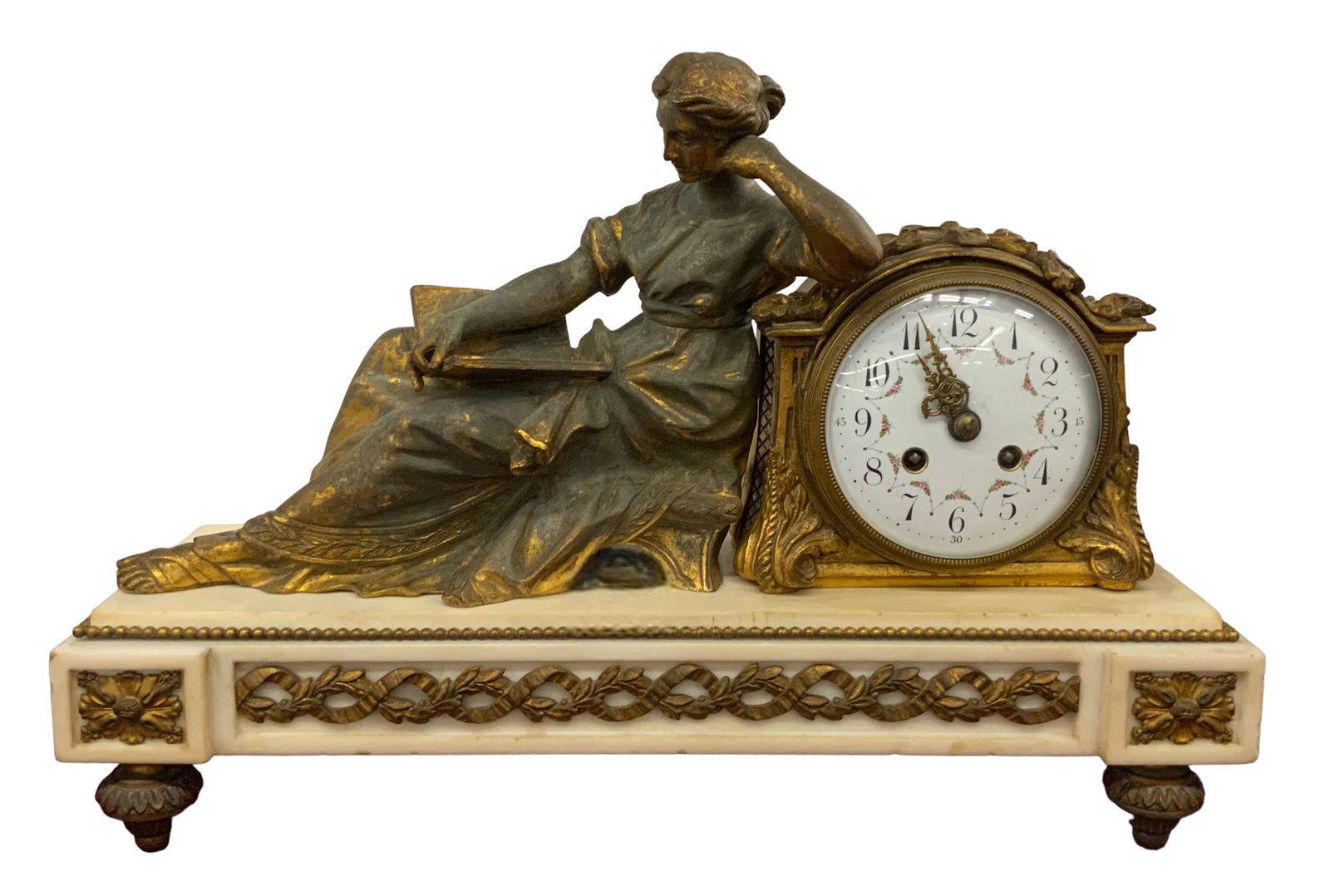 Antique French Figural Clock on Marble Base. (1 of 3)