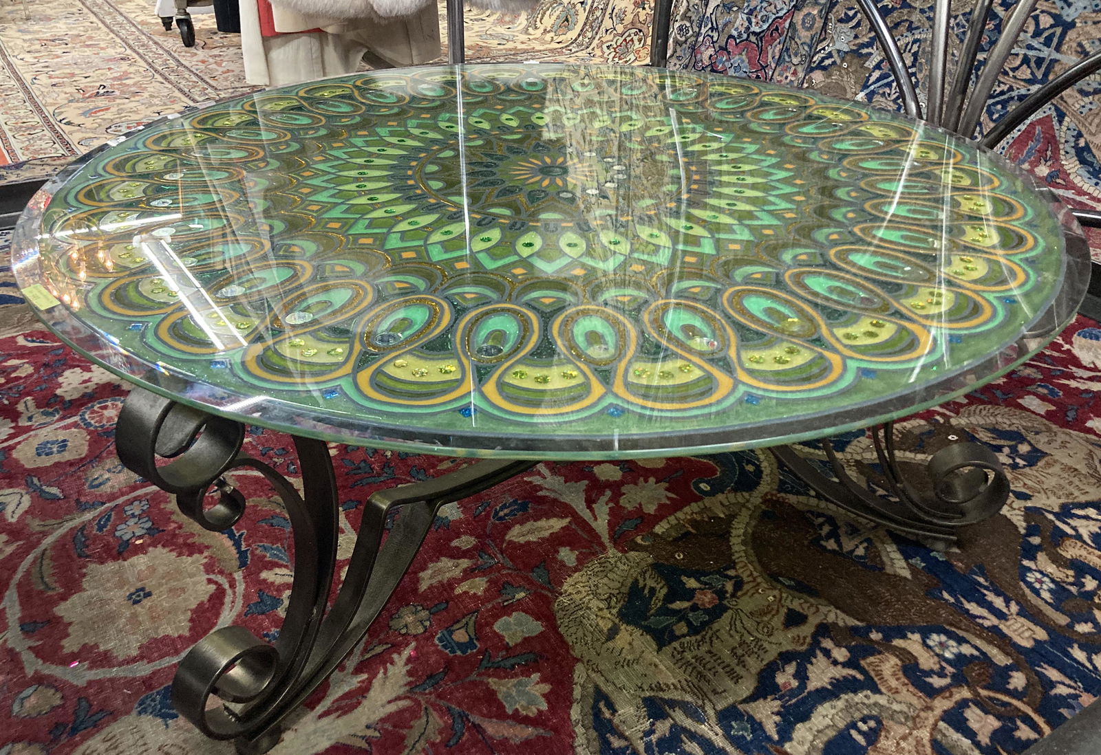 Round Glass-Top Iron Base Modern Coffee Table. (1 of 2)