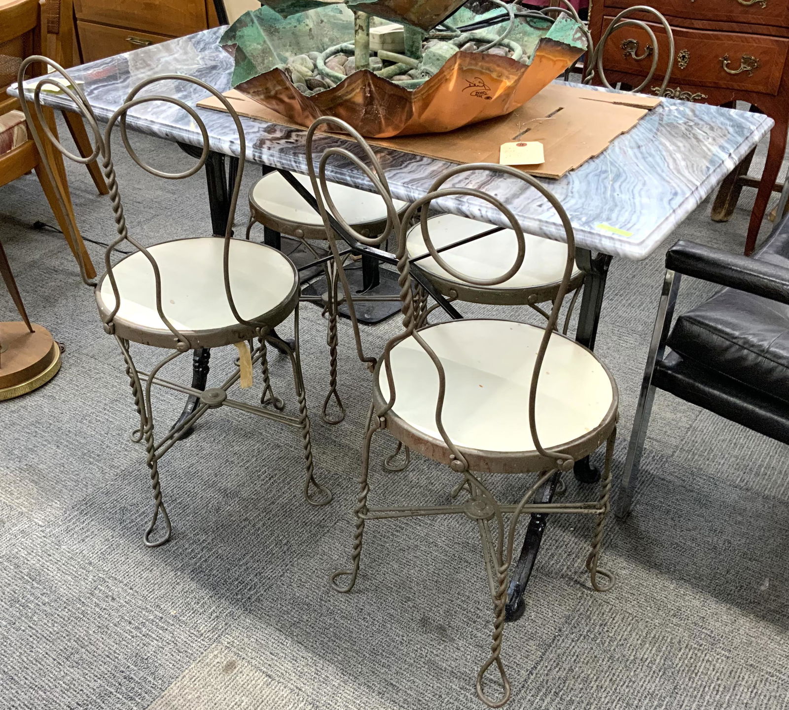 Antique Gray Marble Top Table & 4 Ice Cream Chairs (1 of 2)