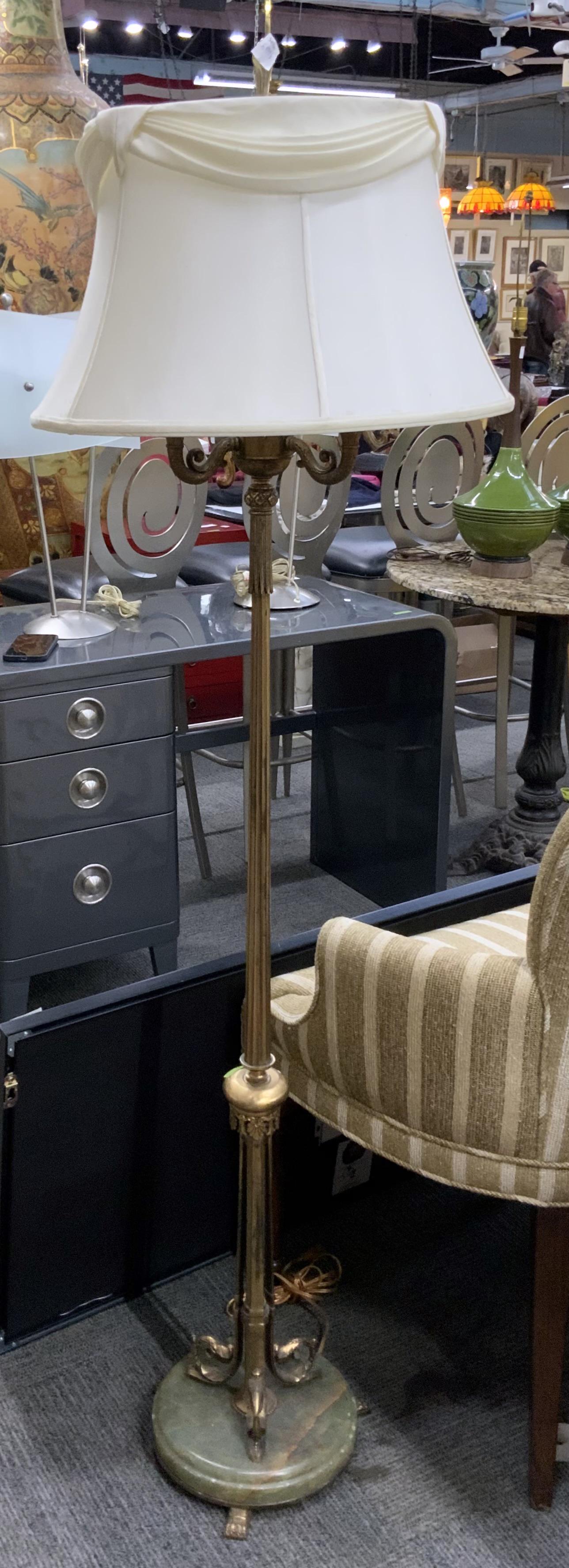 Vintage Floor Lamp, Onyx Base w/Silk Shade. (1 of 2)