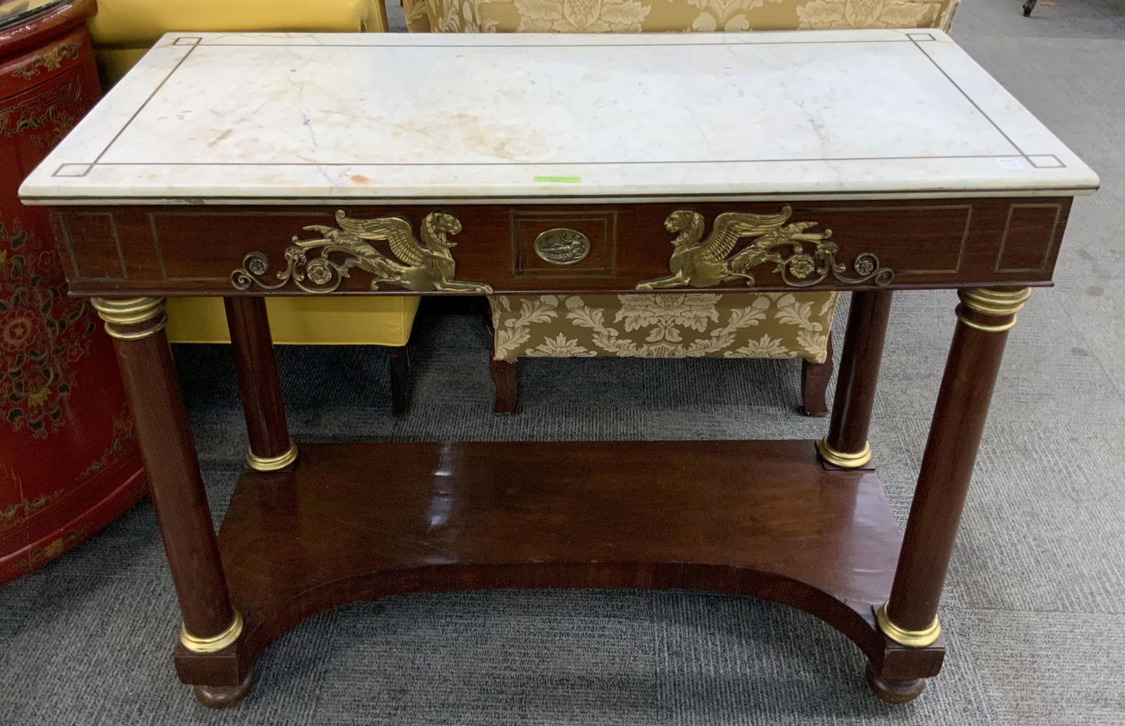 Empire Style Mahogany Marble-Top Console Table. (1 of 3)