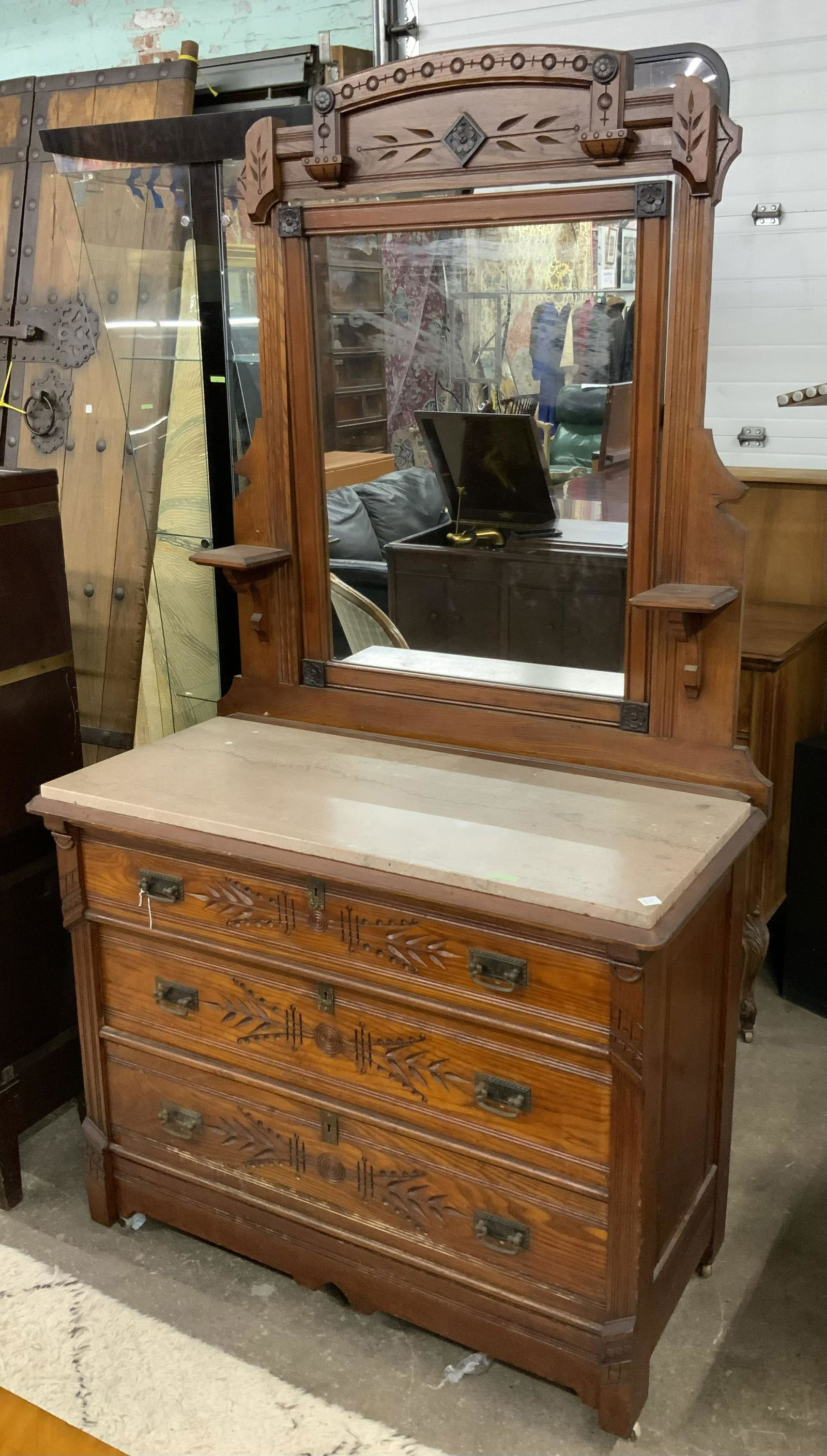Victorian Dresser with Mirror and Marble Top. (1 of 1)