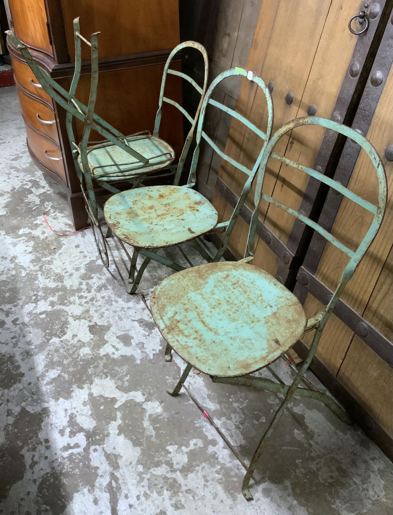 Lot of 4 Antique French Metal Folding Chairs. (1 of 1)