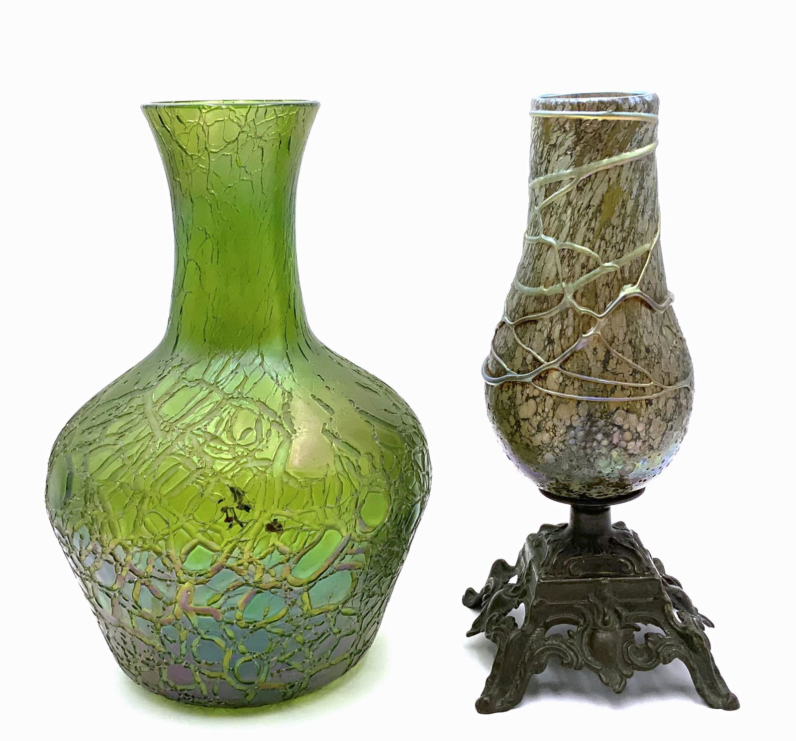 Lot of 2 Textured Art Glass Vases, Unsigned. (1 of 3)