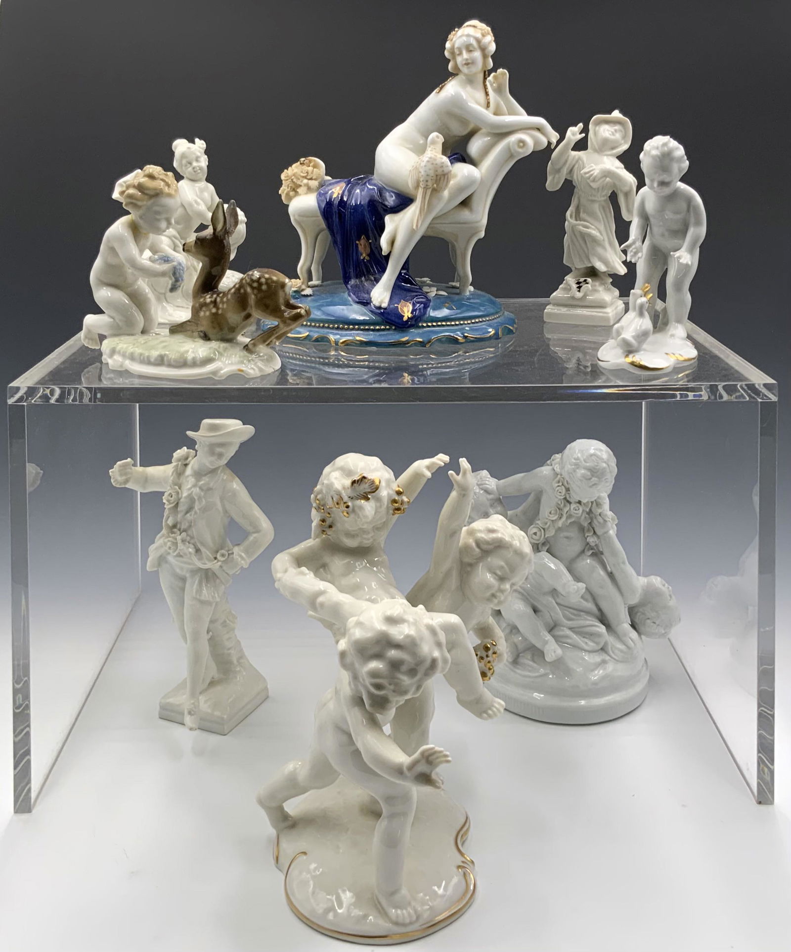 8 Pc. Lot of German Glazed Porcelain Figurines. (1 of 4)