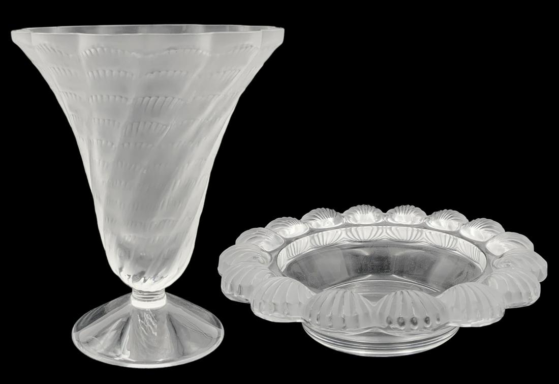 Lot of 2 Lalique Crystal Pcs- Vase & Bowl. (1 of 3)