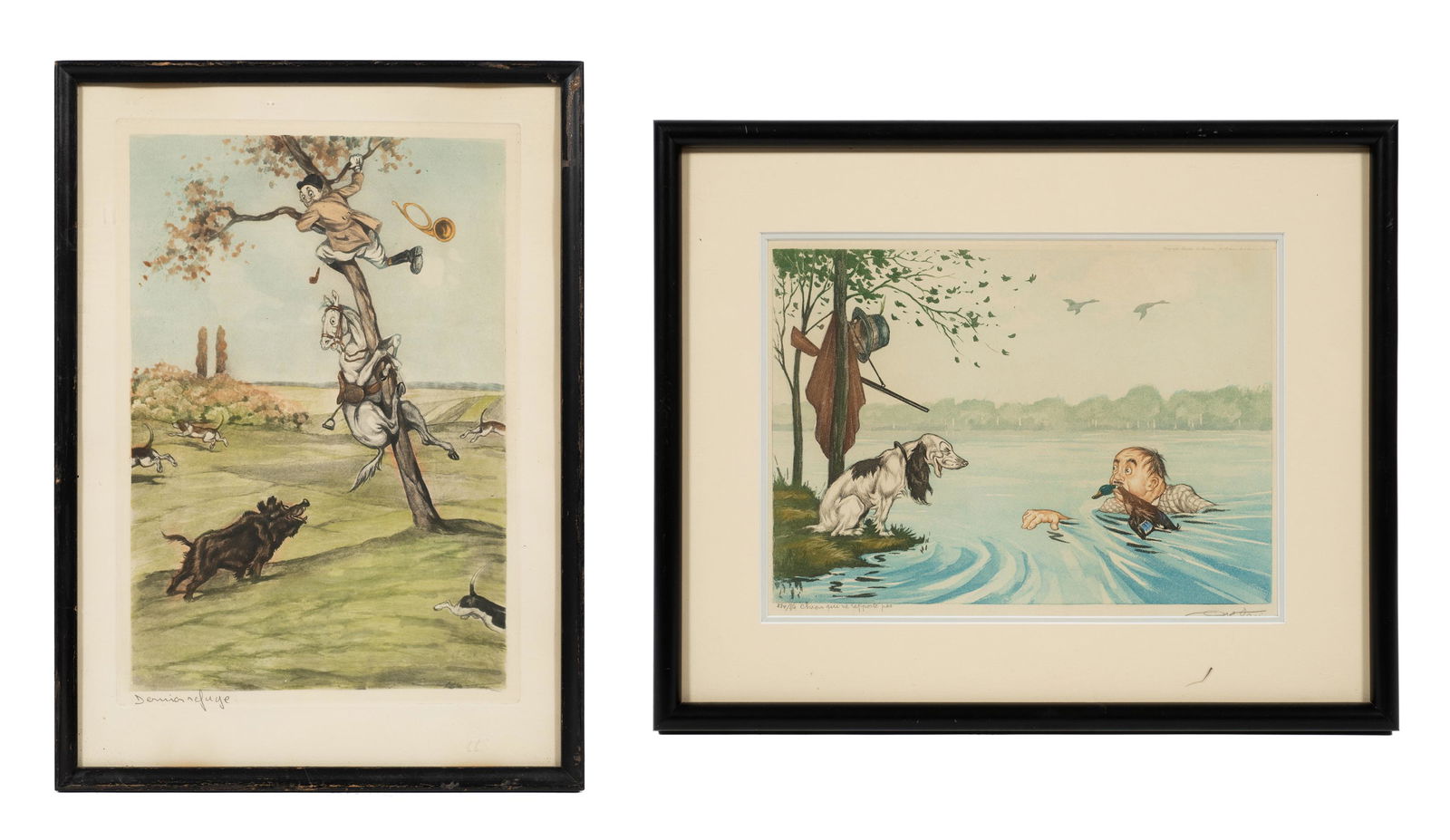 Two Framed Color Humorous Prints by Boris O'Klein. (1 of 7)