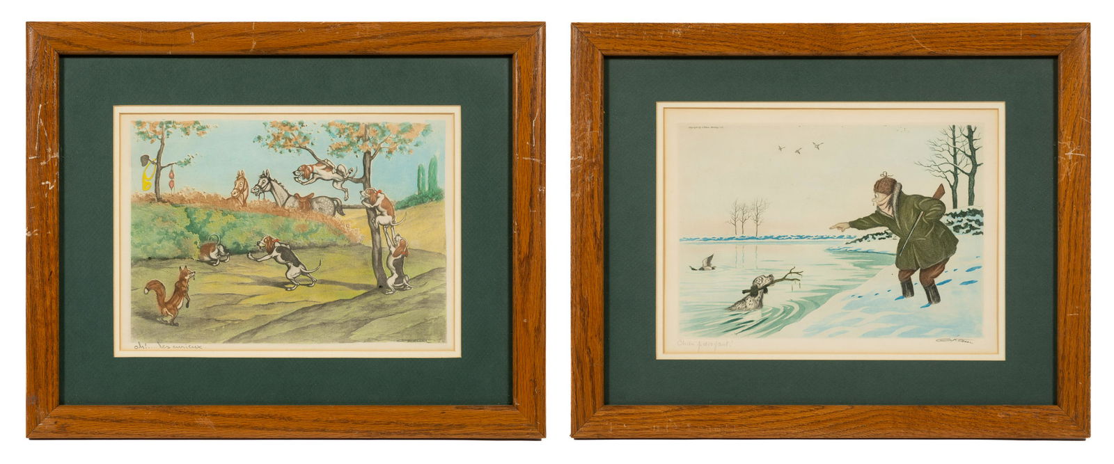 Two Framed Humorous Prints Sgd. Boris O'Klein. (1 of 9)