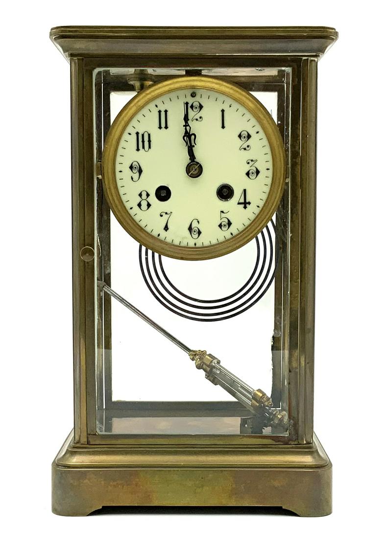 Antq. French Bronze & Bevelled Glass Shelf Clock. (1 of 4)
