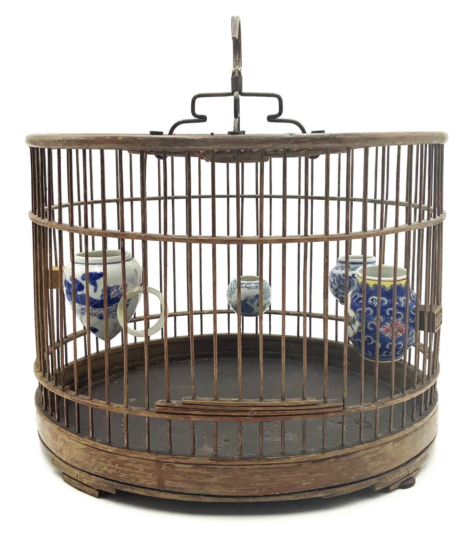 Old Chinese Bird Cage w/Porcelain Feeders. (1 of 4)