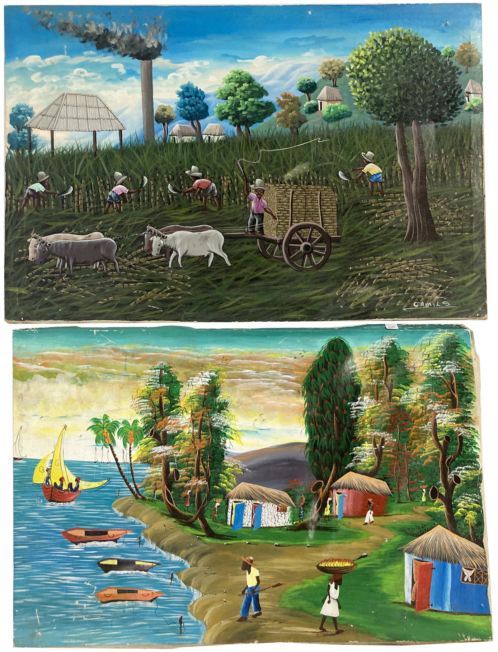 Two Native (Haitian?) Art Paintings, One Signed. (1 of 5)