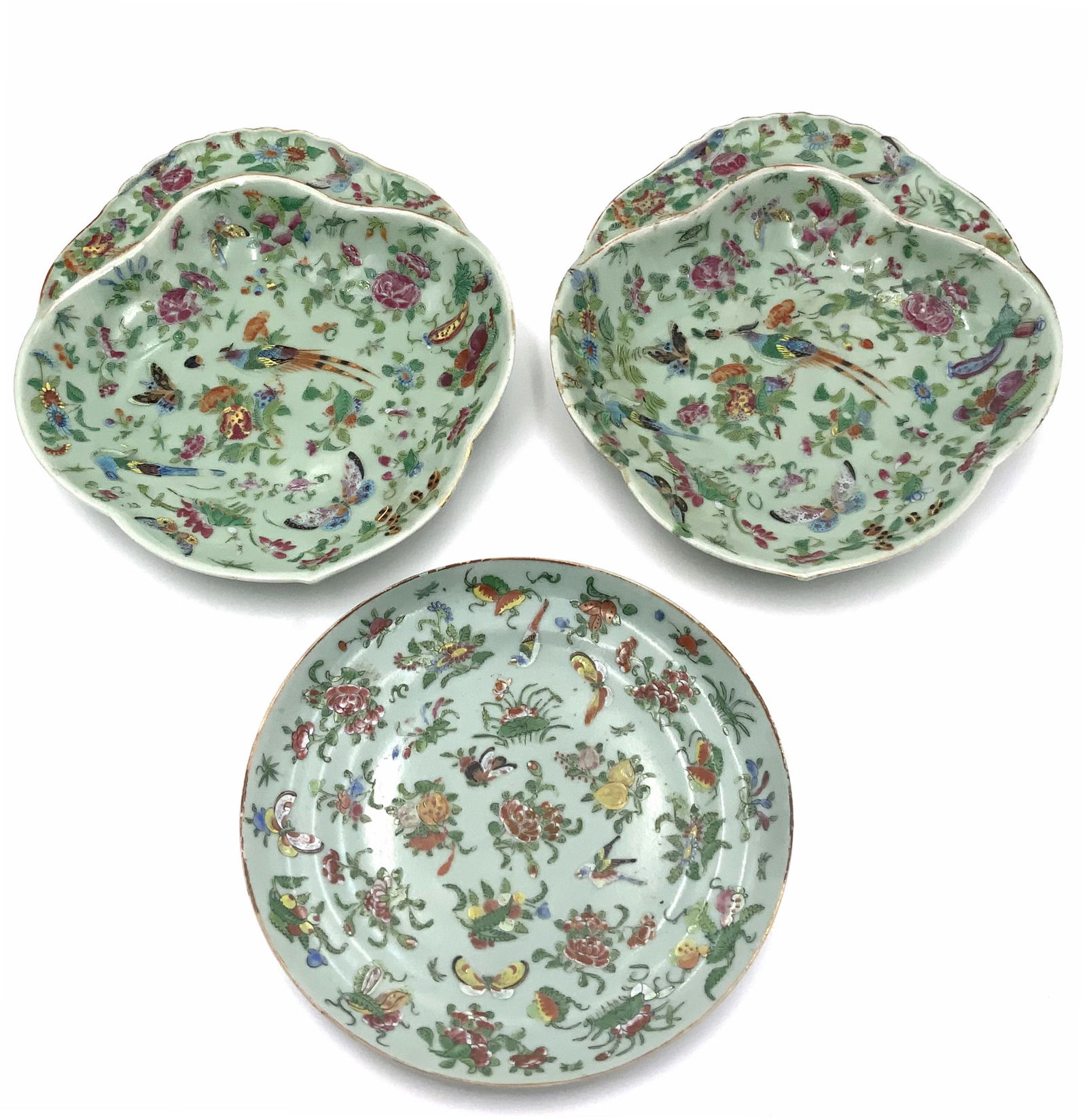 Lot of 3 Older Chinese Celadon Porcelain Plates. (1 of 5)