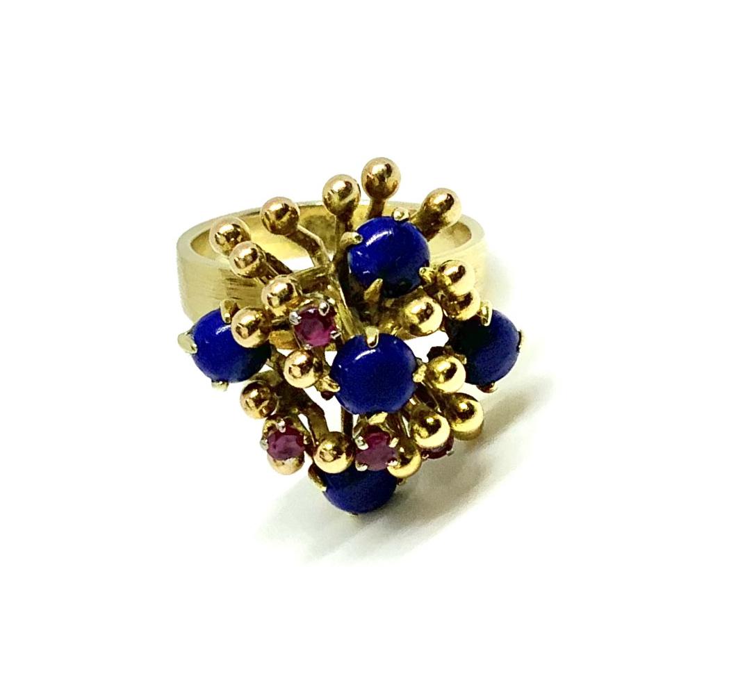 14K Lapis? Ring with Red Stones. (1 of 3)