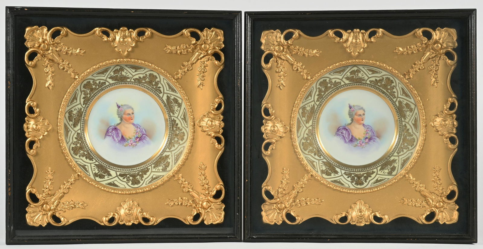 Pr of Hand-Painted Plates in Ornately Framed Cases (1 of 4)