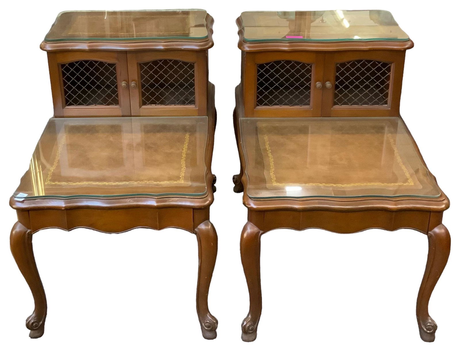 Pair of Wooden Leather Inlaid Step End Tables. (1 of 1)