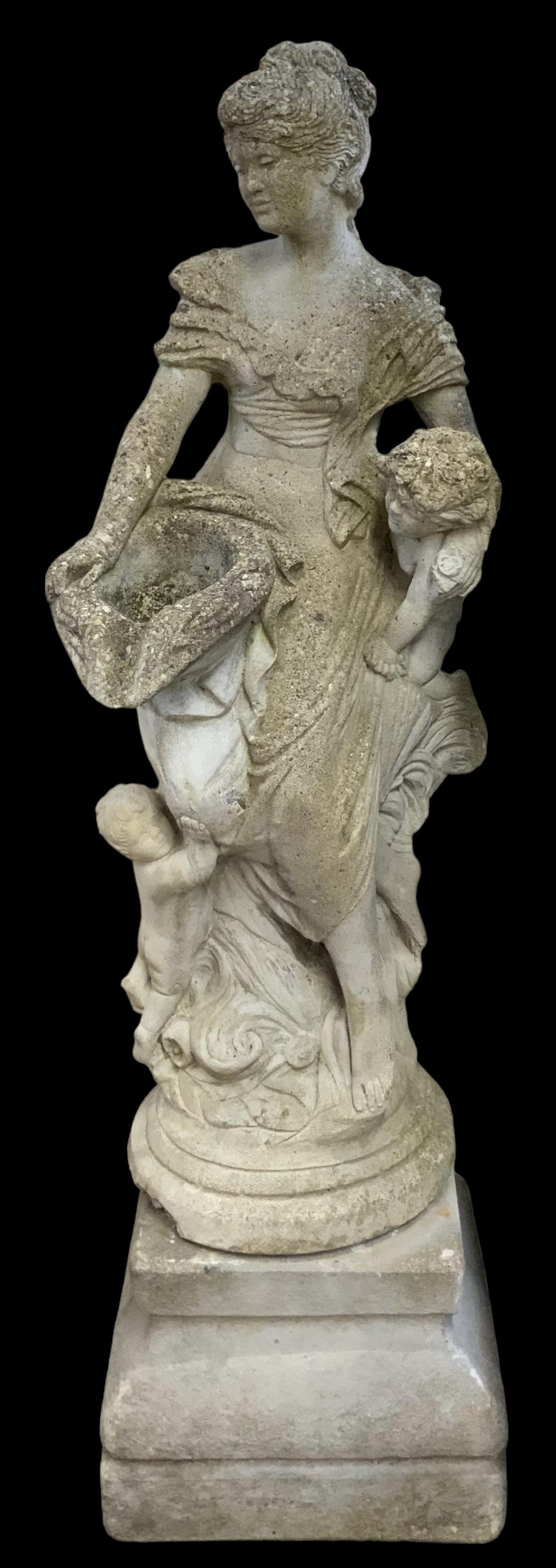 Sgd. Limestone Female Figural Garden Statue. (1 of 3)