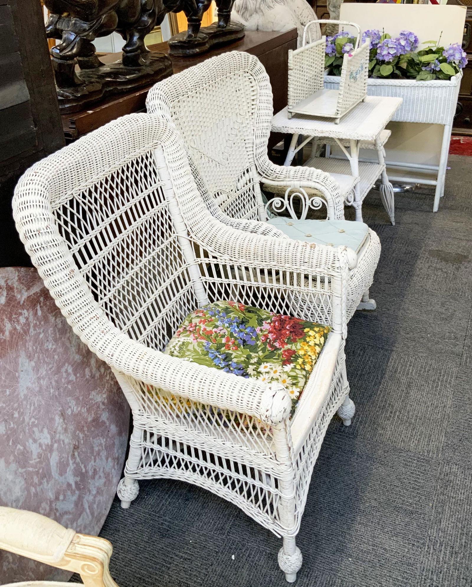 Lot of Wicker Furniture and Wicker Planter. (1 of 2)
