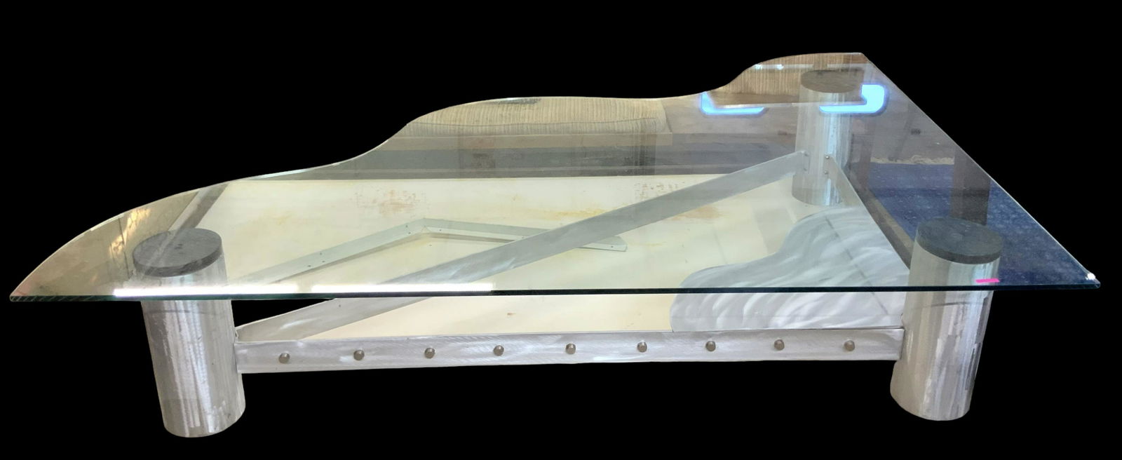 Large Piano-Style Glass-Top Modern Coffee Table. (1 of 1)