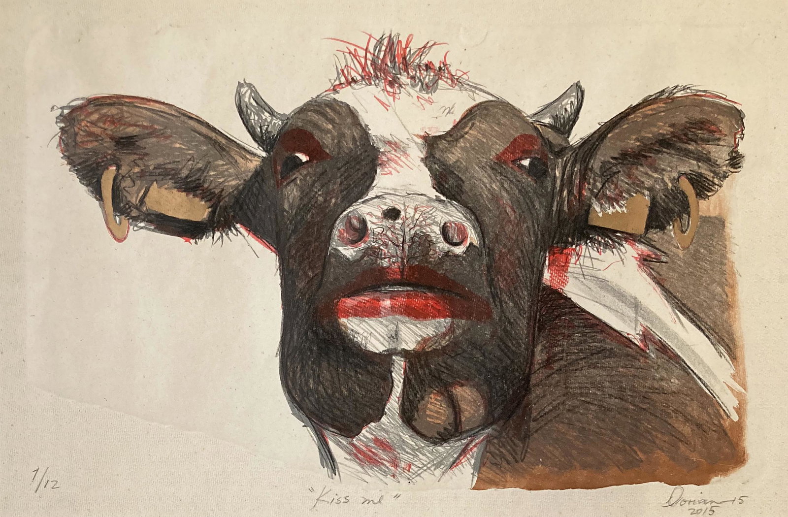 Signed "Dorian" Print of Kissing Cow. (1 of 5)
