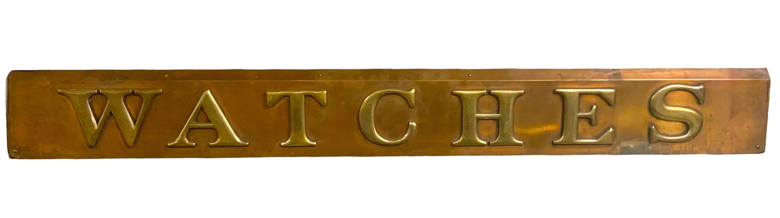70" Vintage Copper on Wood "Watches" Sign. (1 of 2)