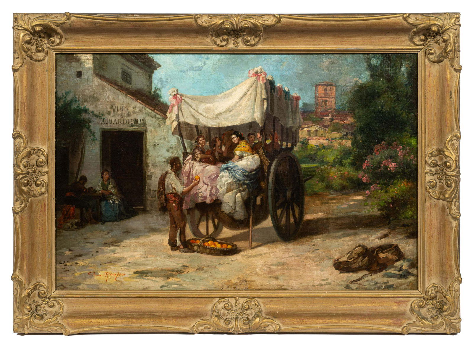 Adolph Raufer Painting of Fruit Seller & Ladies. (1 of 5)