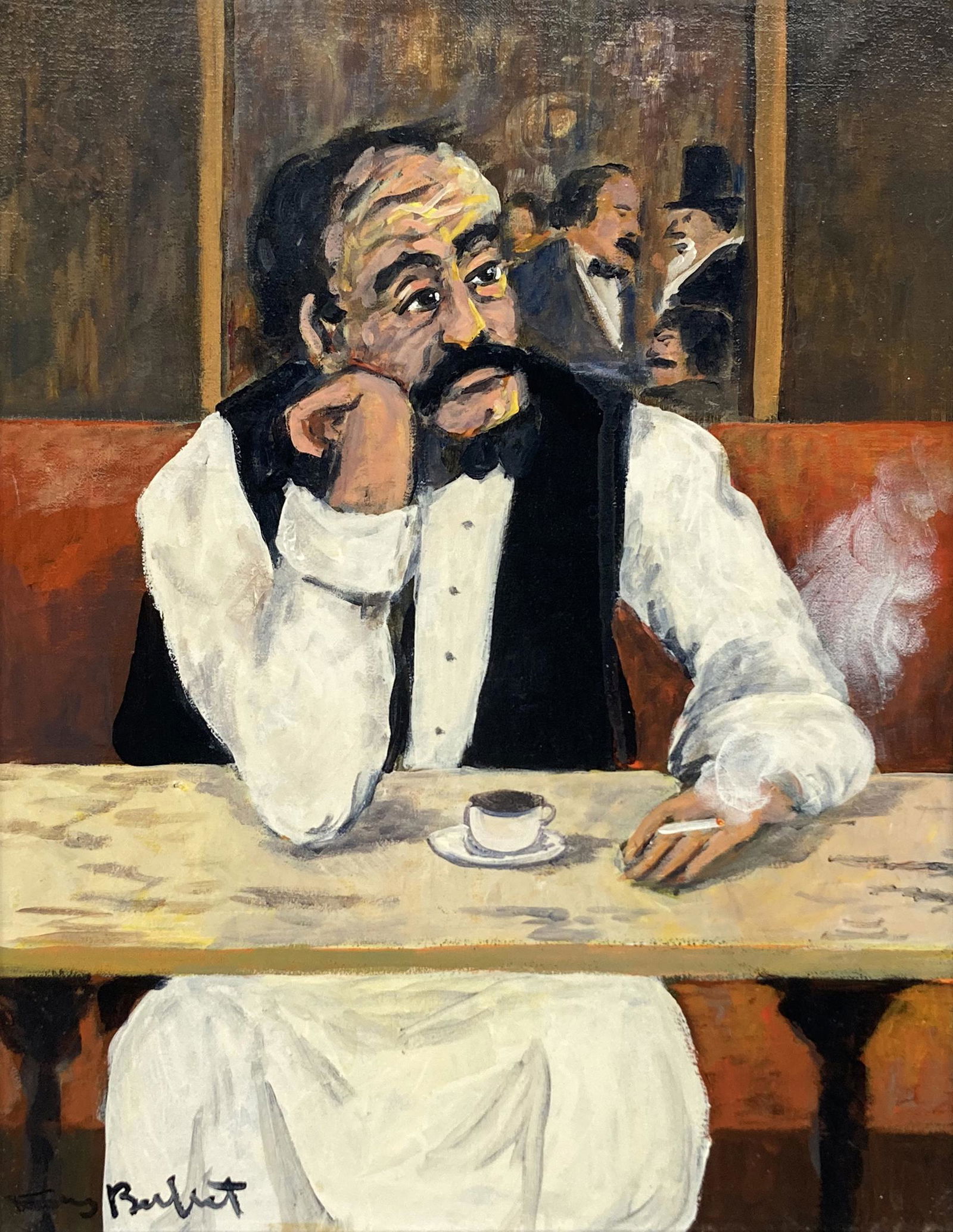 Oil Painting of Restaurant Waiter sgd. Guy Buffet. (1 of 5)