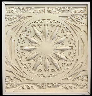 Architectural Panel, Adler & Sullivan.: This piece or this type of piece was Originally designed for the Garrick Theatre in Chicago by Dankmar Adler and Louis Sullivan. It is Terra Cotta or Possibly plaster, in a painted wood frame. It is V