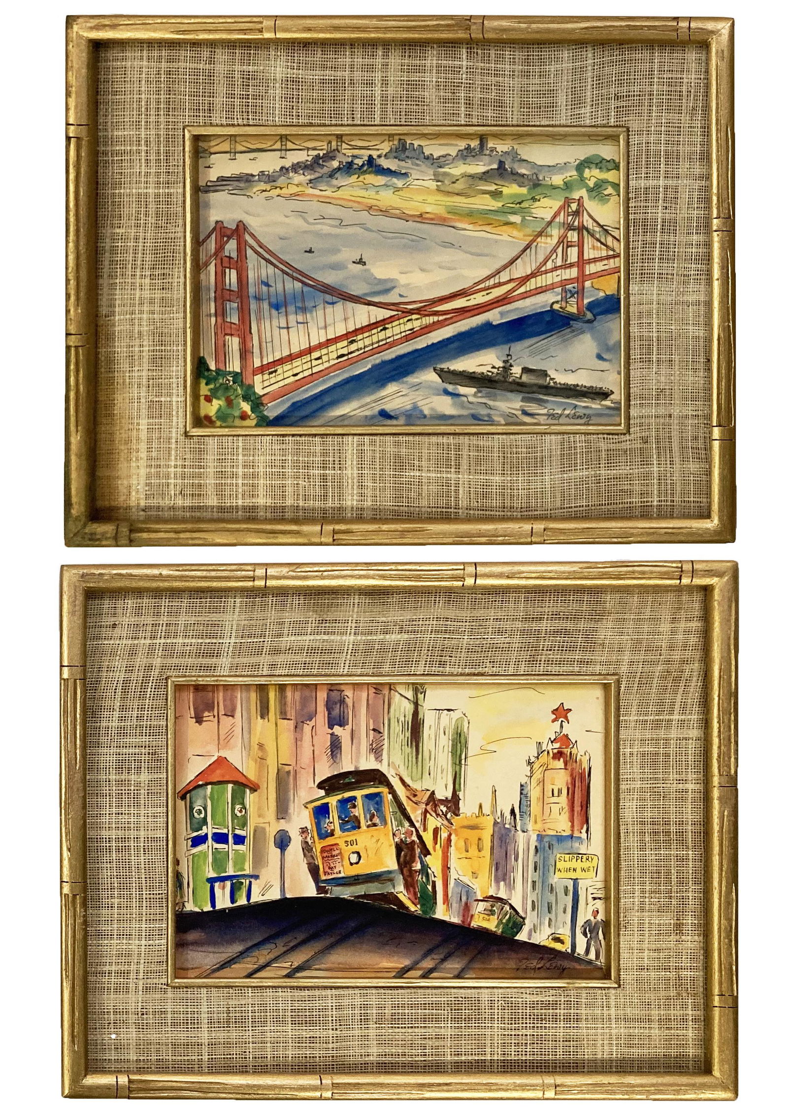 Pair of San Francisco Watercolors Sgd. Ted Lewy. (1 of 5)