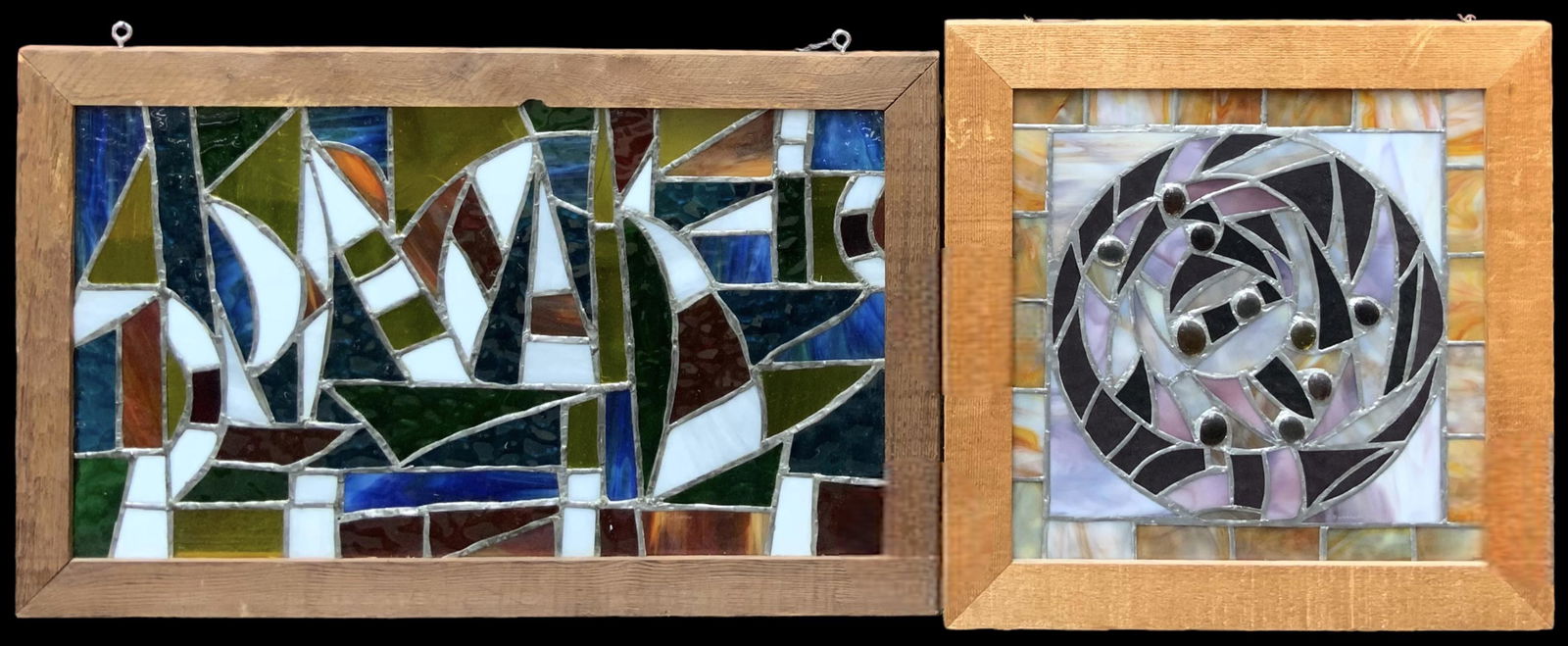 Lot of 2 Smaller Stained Glass Windows, Framed. (1 of 1)