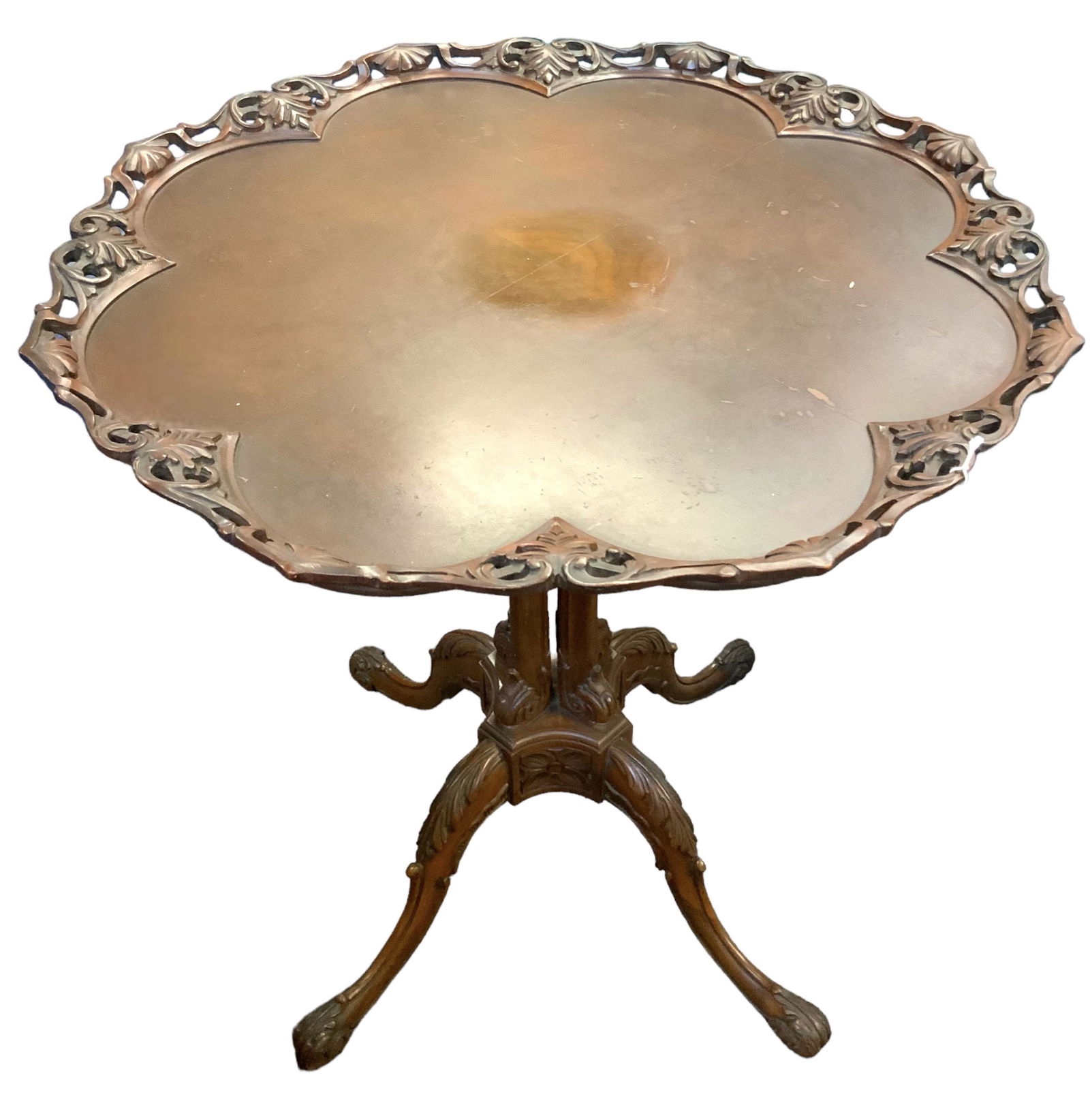 Carved Mahogany Piecrust Table. (1 of 2)