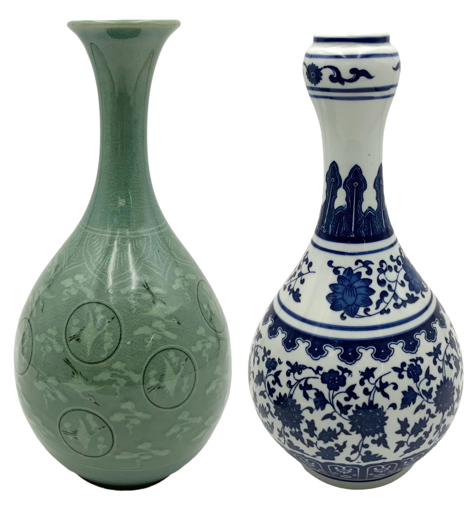 Korean Celadon Vase & Chinese Blue & White Vase. (1 of 2)