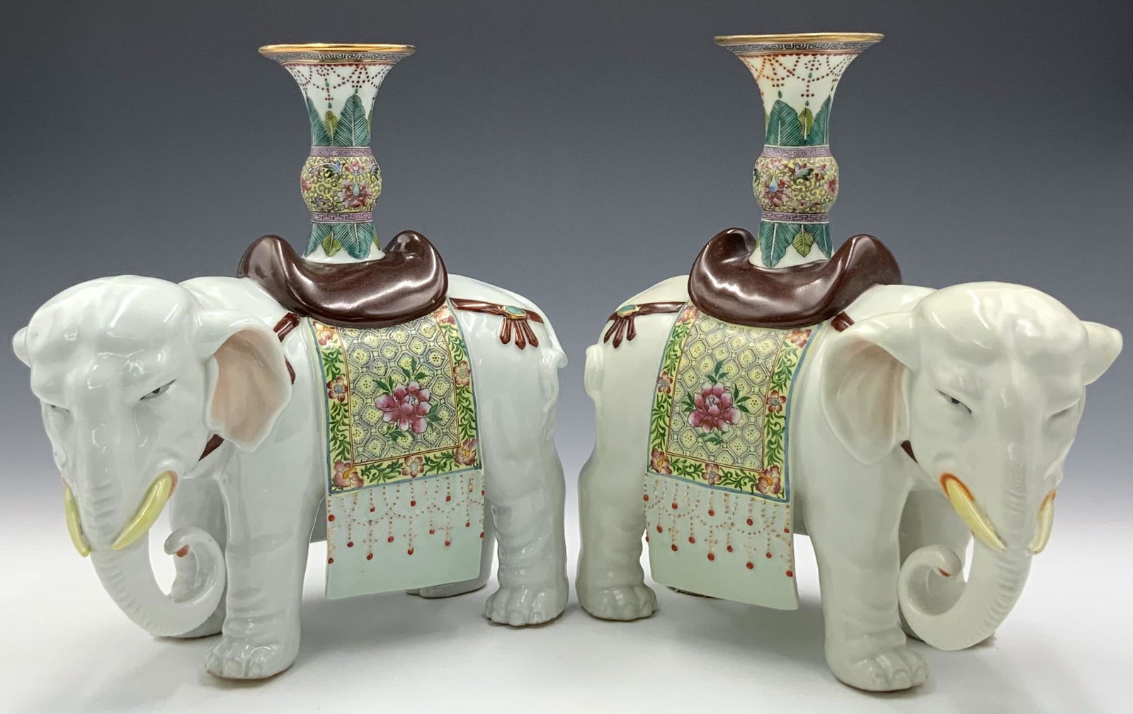 Pr. Asian Porcelain Elephant Figural Candleholders (1 of 3)