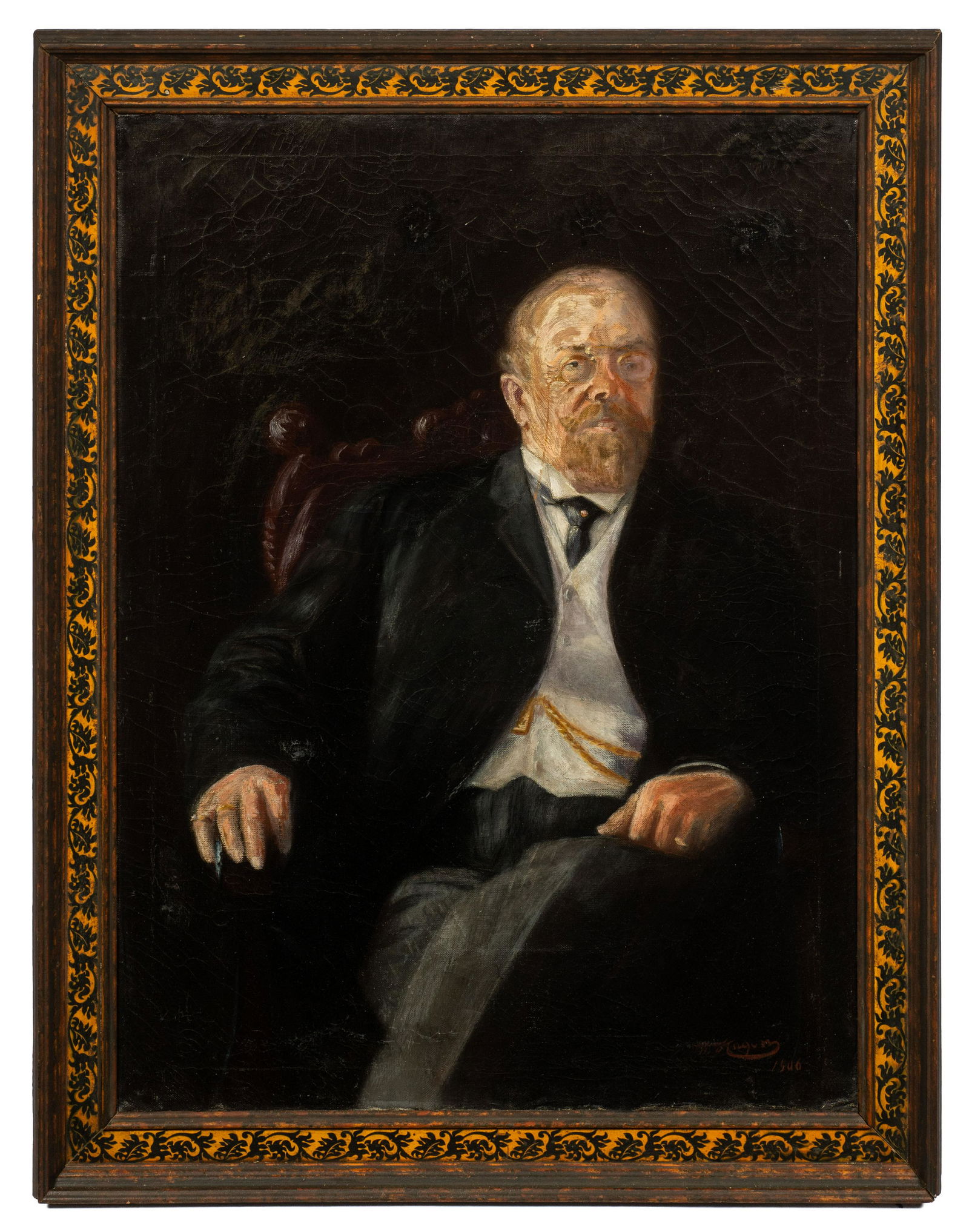 Old Oil Portrait of Man w/Glasses, Signed. (1 of 4)