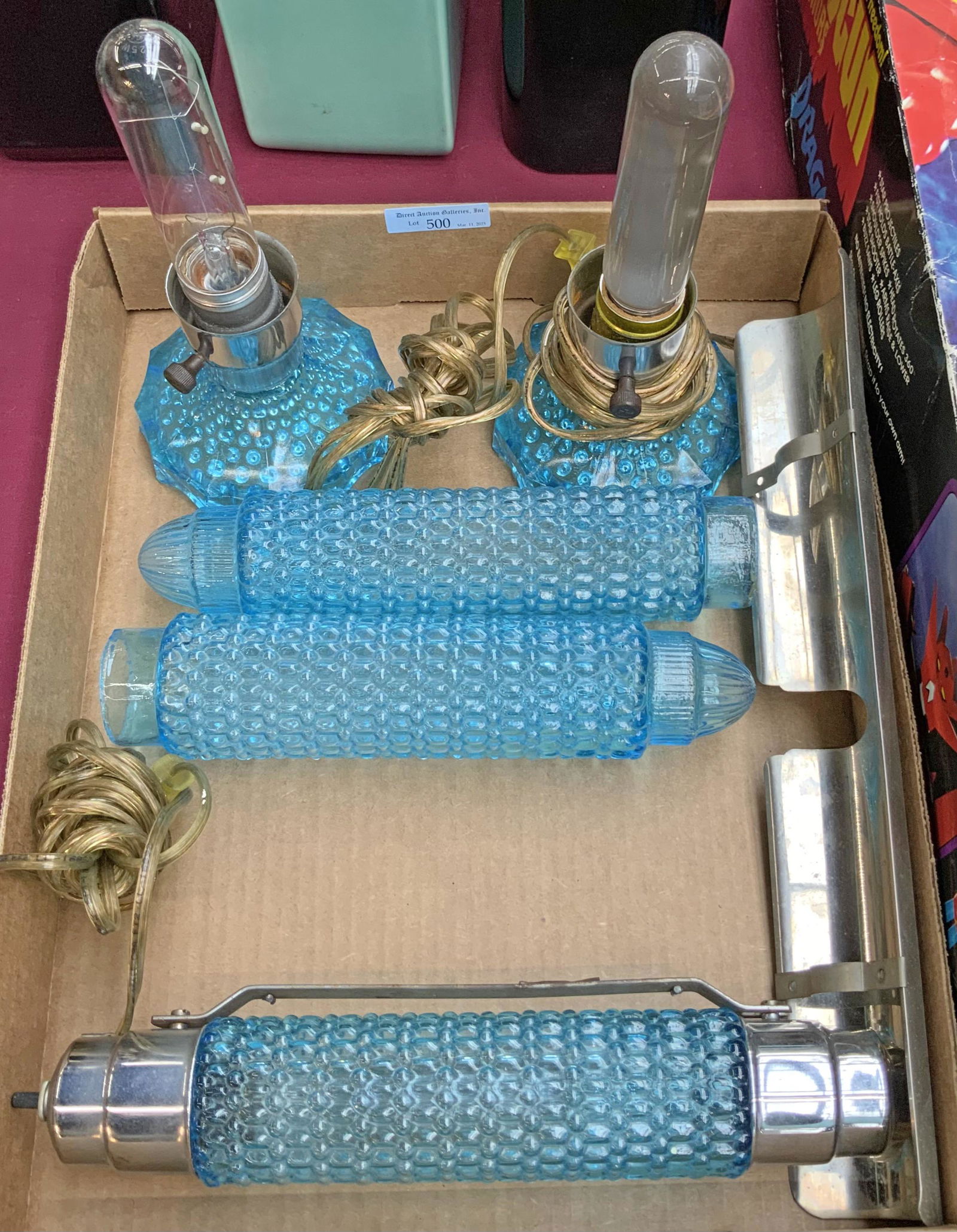 Set of Textured Blue Glass Art Deco Boudoir Lamps. (1 of 1)