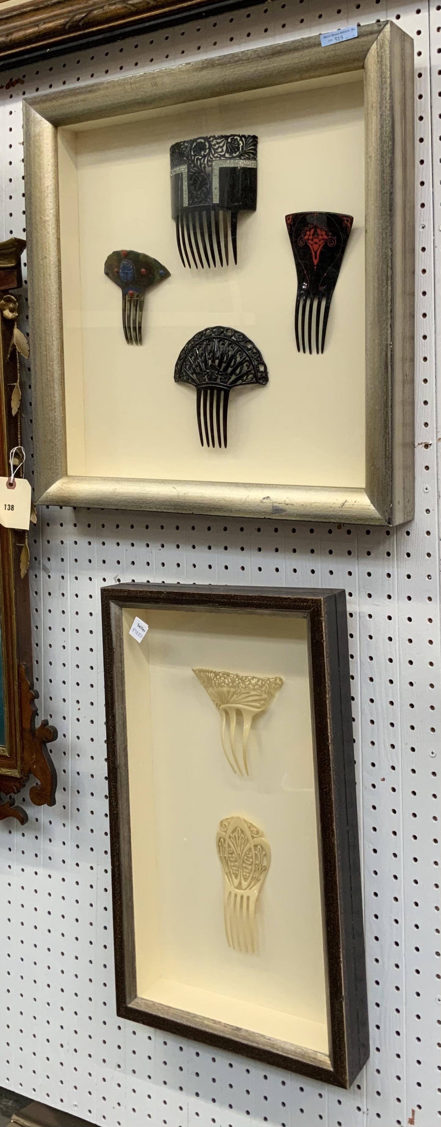 Lot of 2 Framed Shadowboxes w/Antique Hair Combs. (1 of 1)