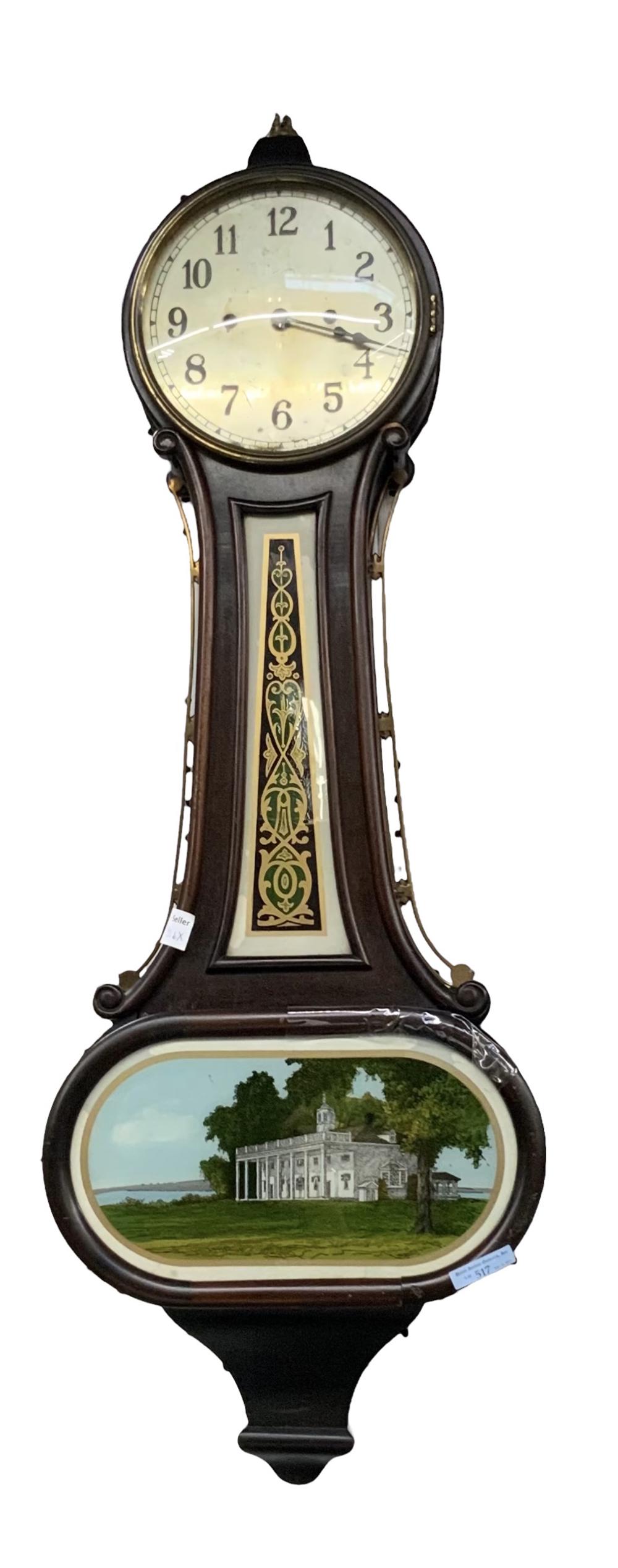 Lg. Antique Banjo Clock with Decorated Glass Front (1 of 2)