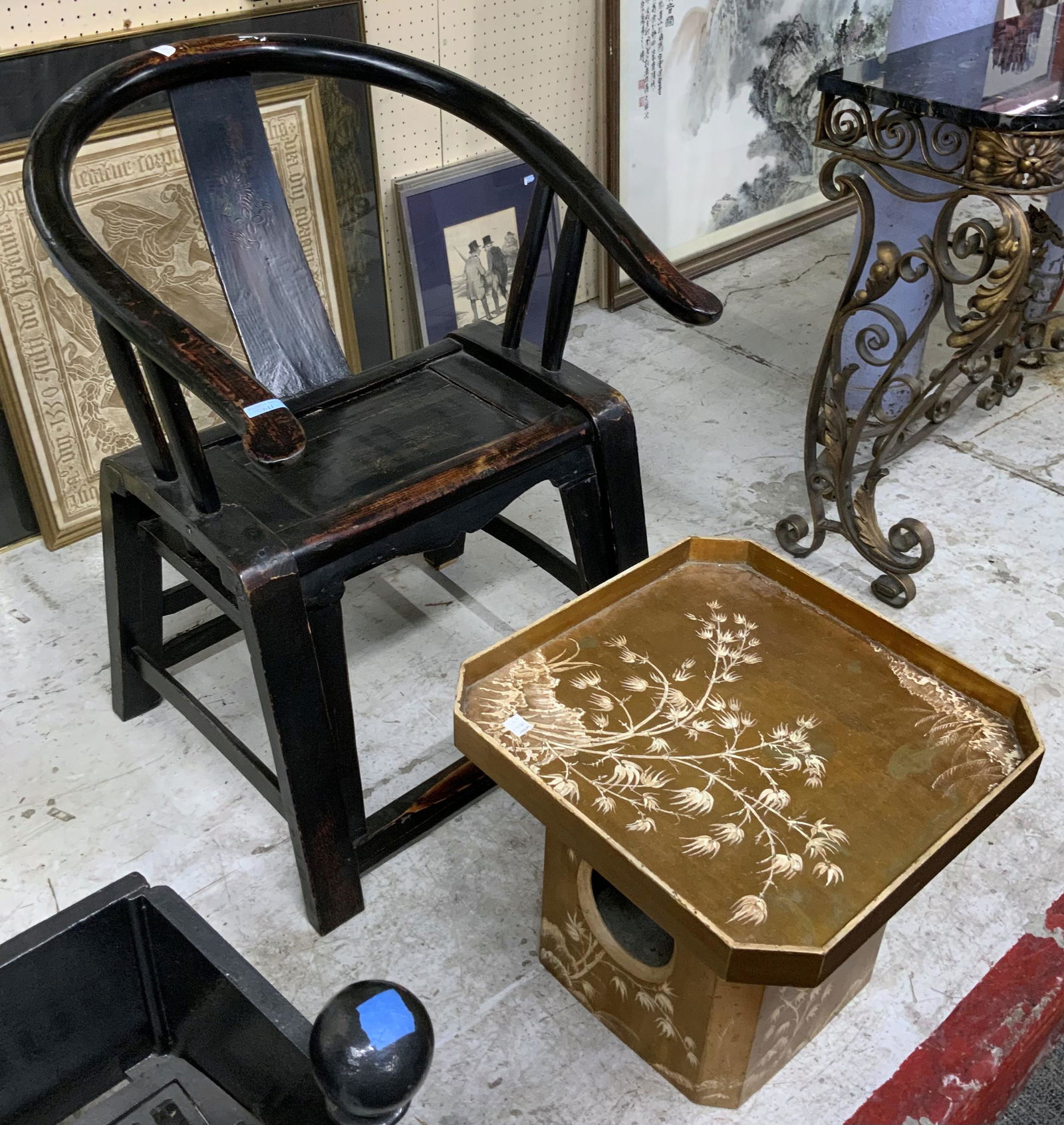 Antique Asian Moongazer Chair & Small Table. (1 of 1)