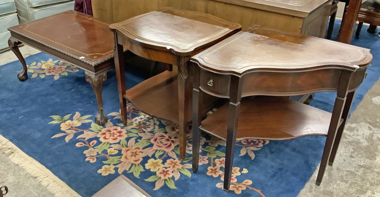 Lot of 3 Leather-Top Tables. (1 of 2)