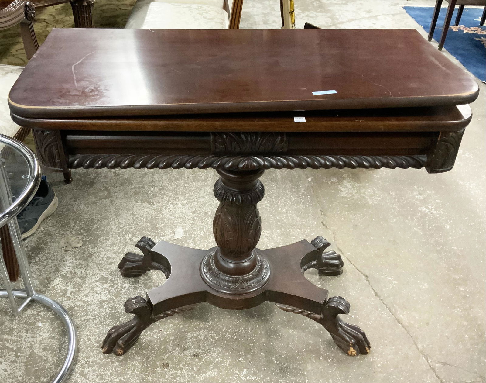 Carved Mahogany Game Table, AS IS. (1 of 1)
